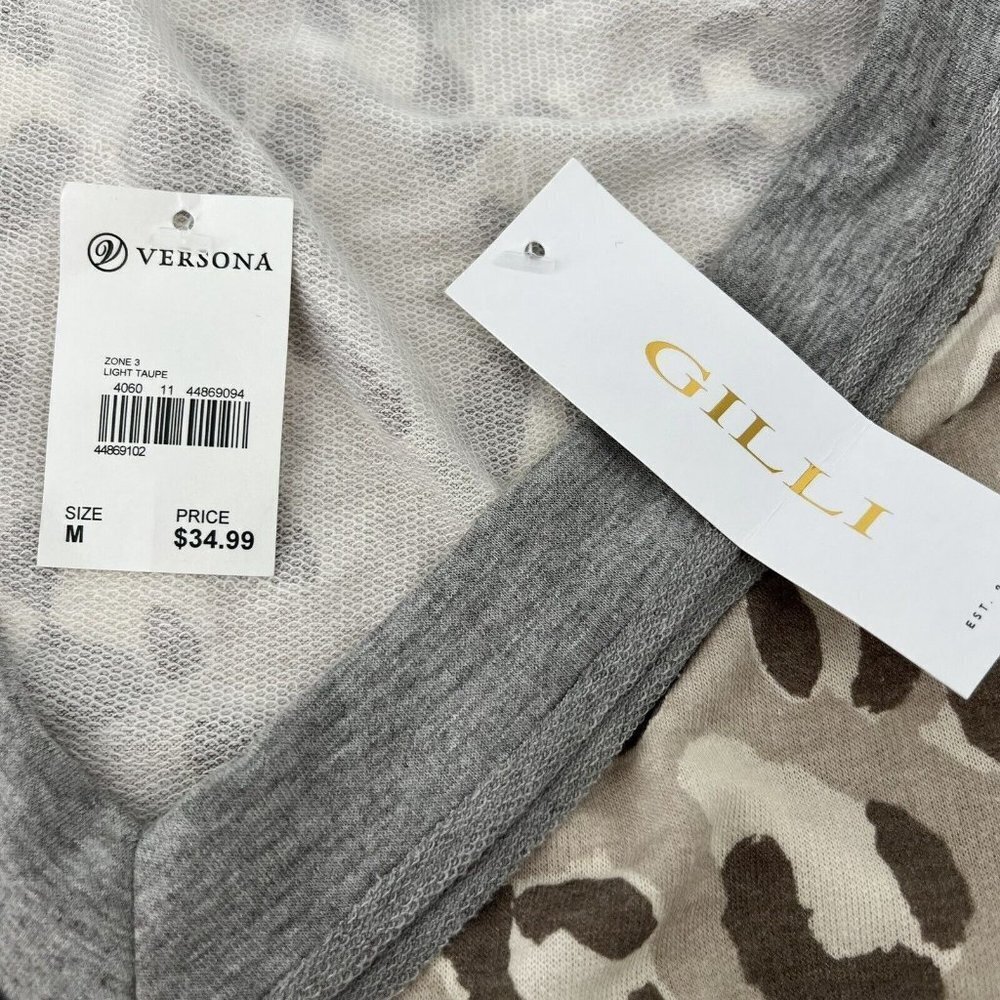 New Gilli Top Size M Light Taupe Leopard Pull Over Long Sleeve Oversized Knotted - Picture 6 of 8